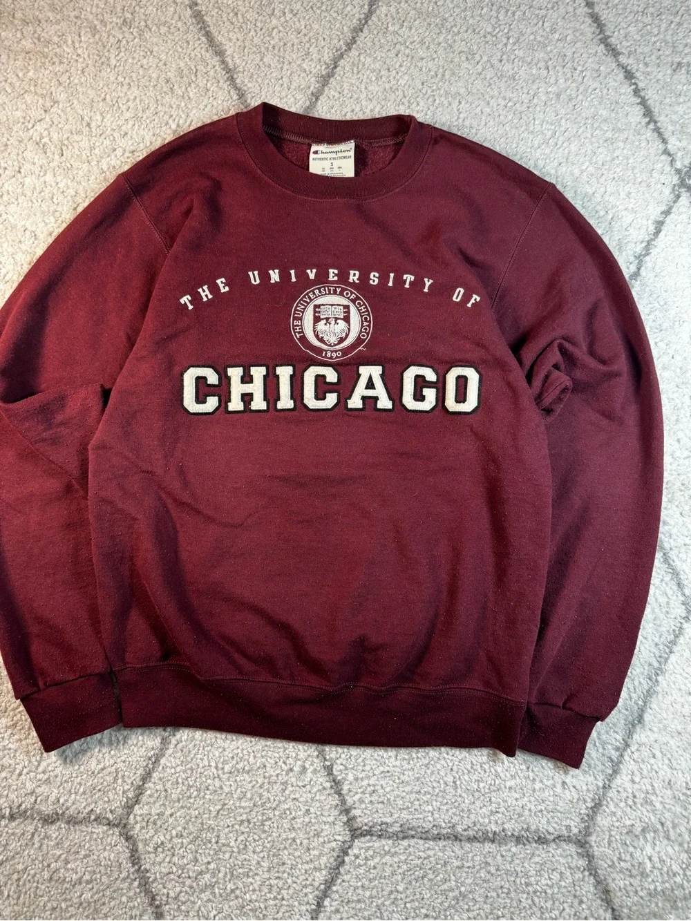 Champion Maroon Crewneck Sweatshirt with 'Chicago' Applique